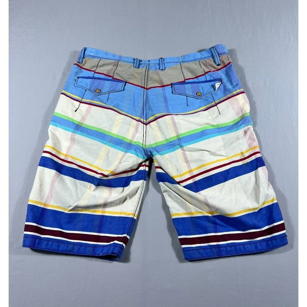 Jetlag Tailor Made Mens Plaid Striped Cotton Casual‎ Shorts Blue Multi Size 34